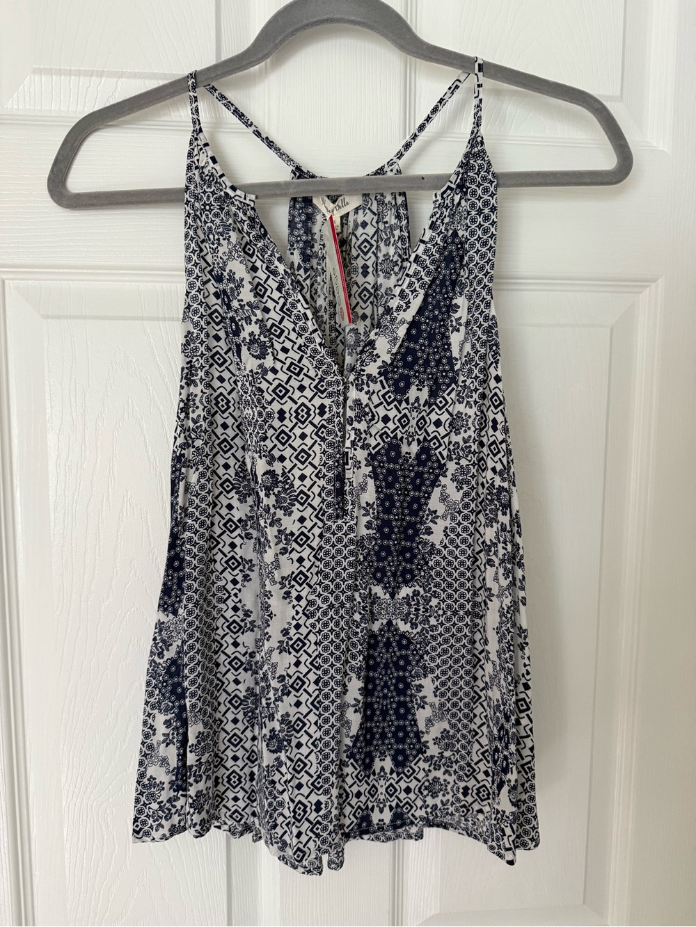 Navy and White Patterned Tank Blouse